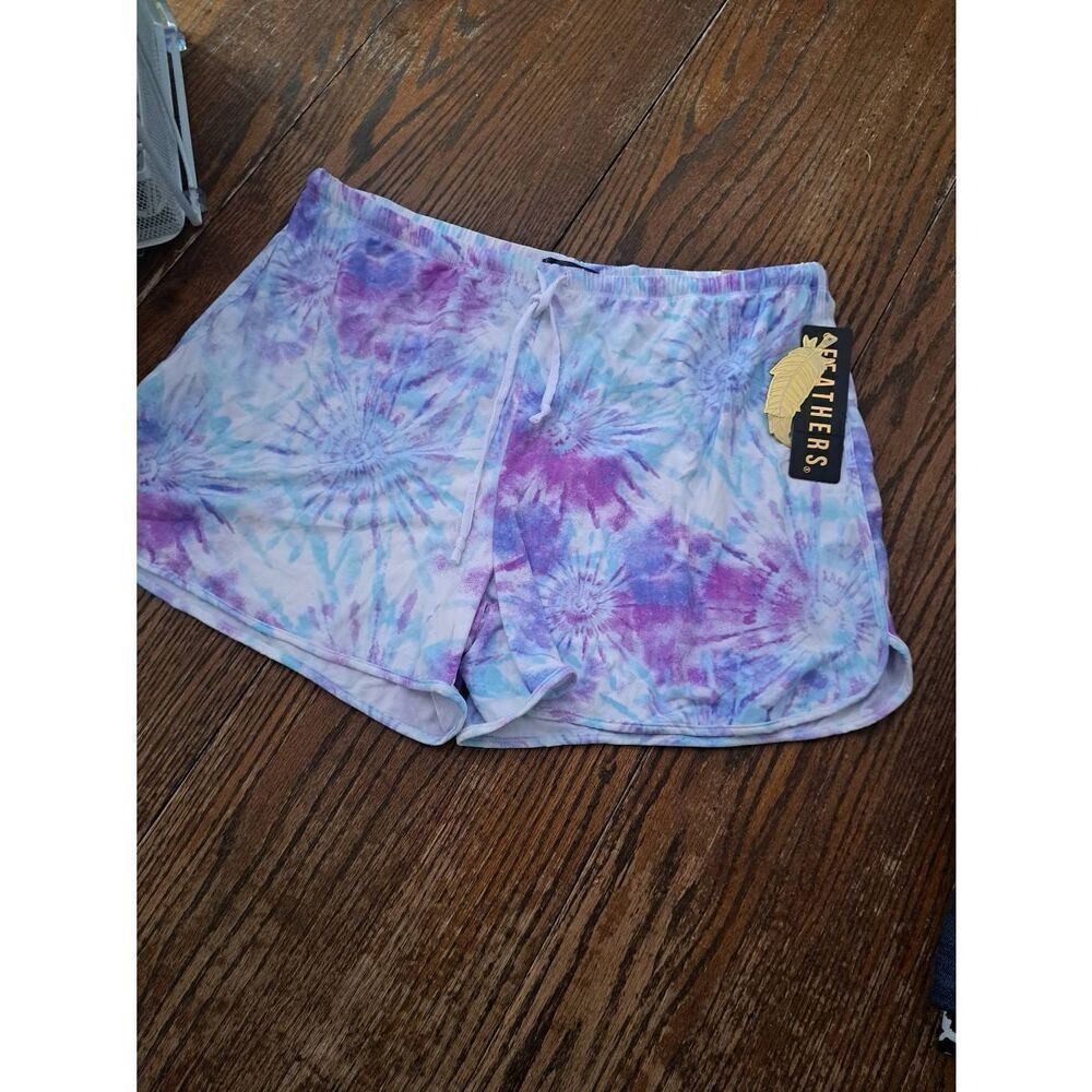 New 1X Feathers Tie Dye Elastic Drawstring Waist Shorts Casual Athleisure